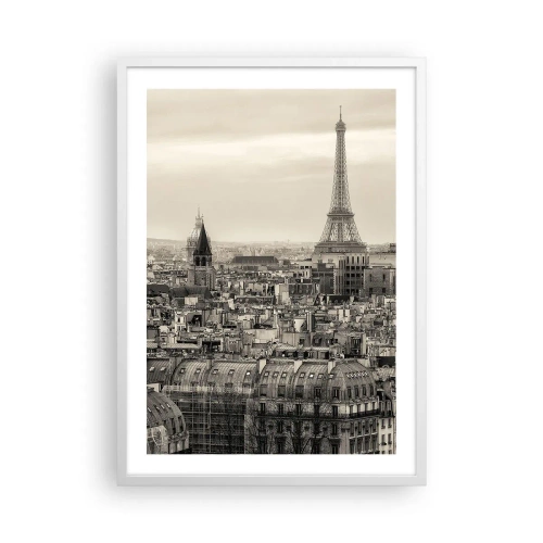 Affisch i vit ram - Över Paris tak - 50x70 cm