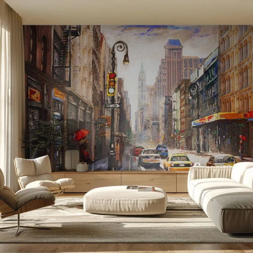 Självhäftande Fototapet Deluxe Sticker - New York - färgglad också i regnet - New York, Stad, Manhattan - 250x175 cm
