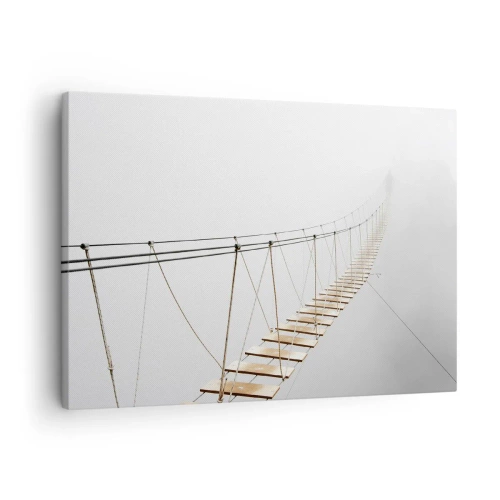 Canvastavla - Bild på duk - En hängbro i dimman ur ett minimalistiskt perspektiv - 70x50cm - Vart leder den dig? - Modern väggdekoration för vardagsrum och sovrum ARTTOR
