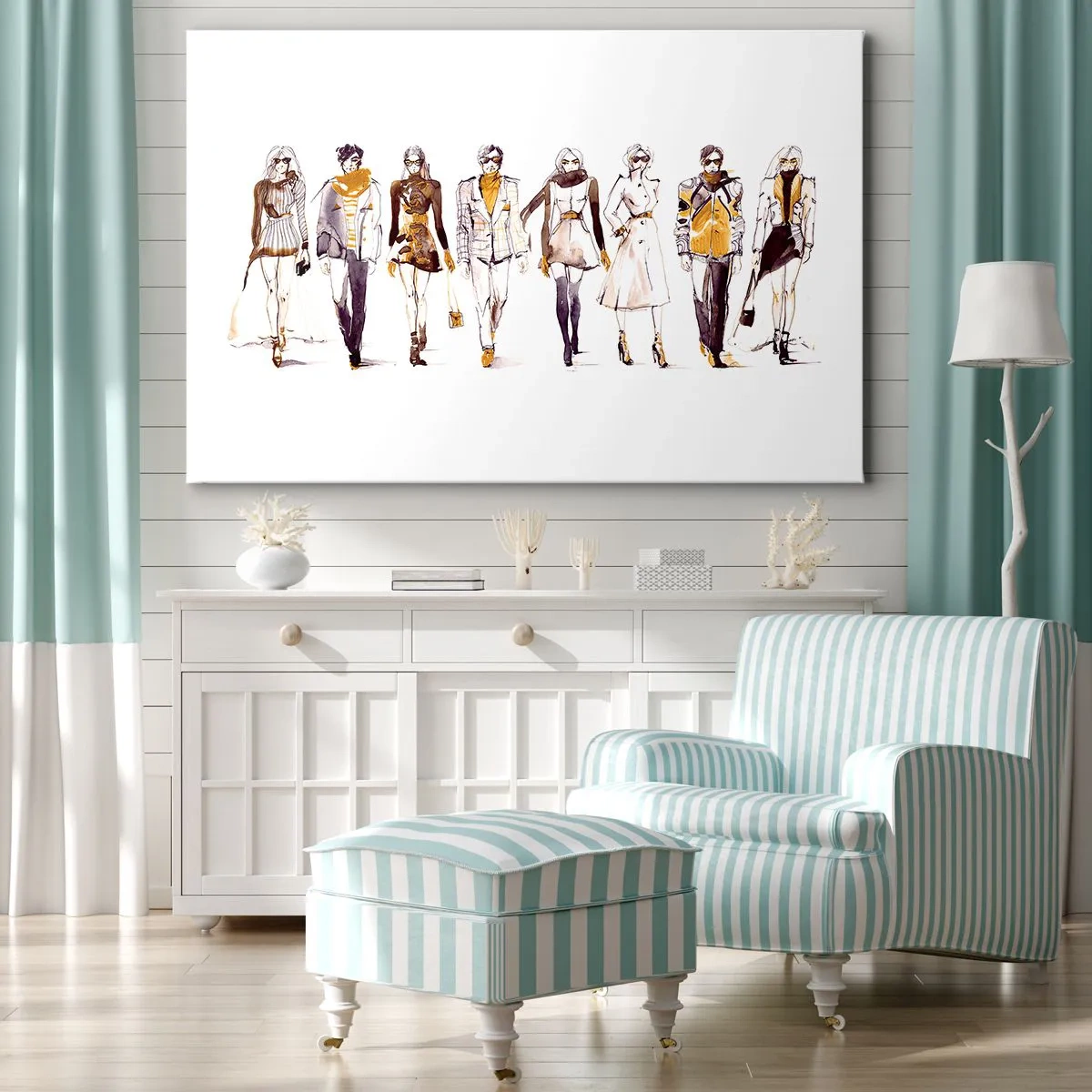 Canvastavla - Bild på duk - Skiss av en grupp människor i modekläder - 70x50cm - Otvunget mode, fri elegans - Modern väggdekoration för vardagsrum och sovrum ARTTOR