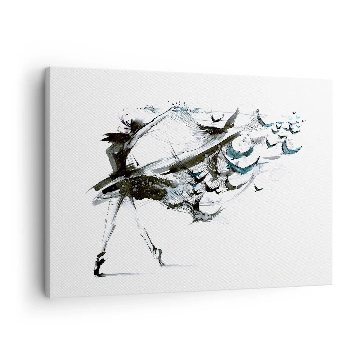 Canvastavla - Bild på duk - En dansare med en dynamisk klänning formad som fåglar - 70x50cm - Musikens magi befriar från trolldom - Modern väggdekoration för vardagsrum och sovrum ARTTOR