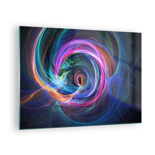 Glastavla - Bild på glas - En abstrakt spiral i intensiva färger mot en mörk bakgrund. - 70x50cm - Vart tar du mig? - Modern väggdekoration för vardagsrum och sovrum ARTTOR
