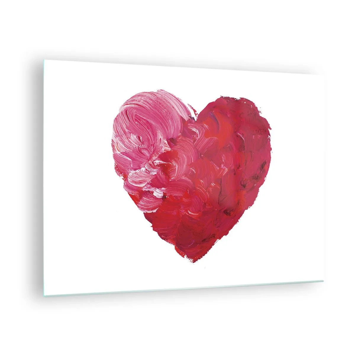 Glastavla - Bild på glas - Abstrakt hjärta målat med röda penseldrag - 70x50cm - All you need is love - Modern väggdekoration för vardagsrum och sovrum ARTTOR
