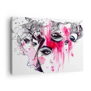 Canvastavla - Bild på duk - Abstrakt ansikte i nyanser av rosa och svart - 70x50cm - Abstrakta ögon - Modern väggdekoration för vardagsrum och sovrum ARTTOR