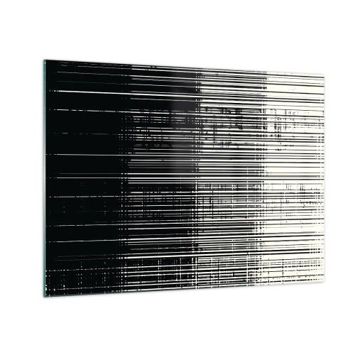 Glastavla - Bild på glas - Svartvit abstraktion med horisontella linjer som skapar en gradient - 70x50cm - Vågor och vibrationer - Modern väggdekoration för vardagsrum och sovrum ARTTOR