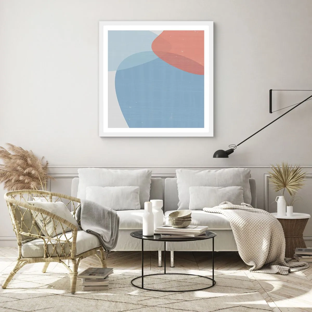 Affisch i vit ram - Pastellfärgade relationer - 60x60 cm