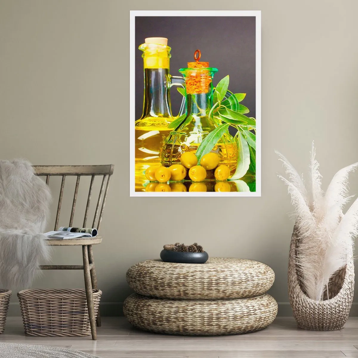Affisch - Stilleben med oliver och olivolja - 50x70 cm