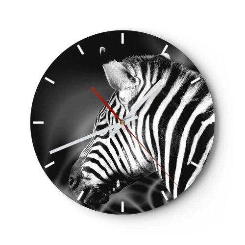 Väggklocka - Klocka på glas - Svartvit närbild av en zebra mot en kontrasterande bakgrund - 30x30cm - Vit är vit och svart är svart - Modern väggdekoration för vardagsrum, kök och sovrum ARTTOR
