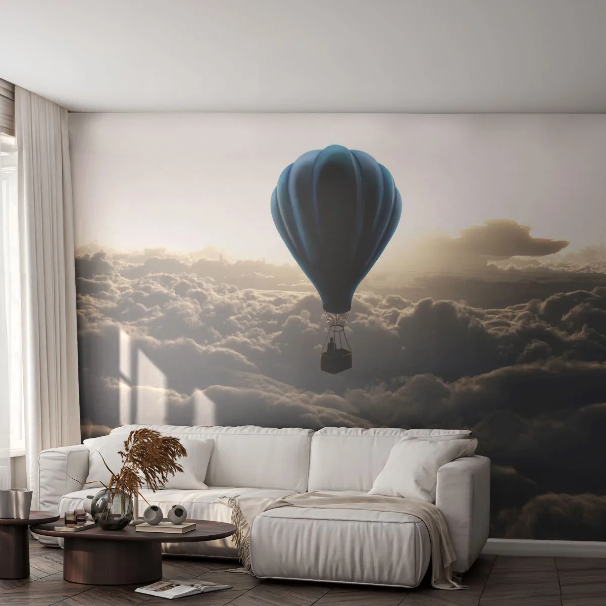 Självhäftande Fototapet Deluxe Sticker - Vandrare över molnen - Landskap, Ballongflygning, Resor - 250x175 cm