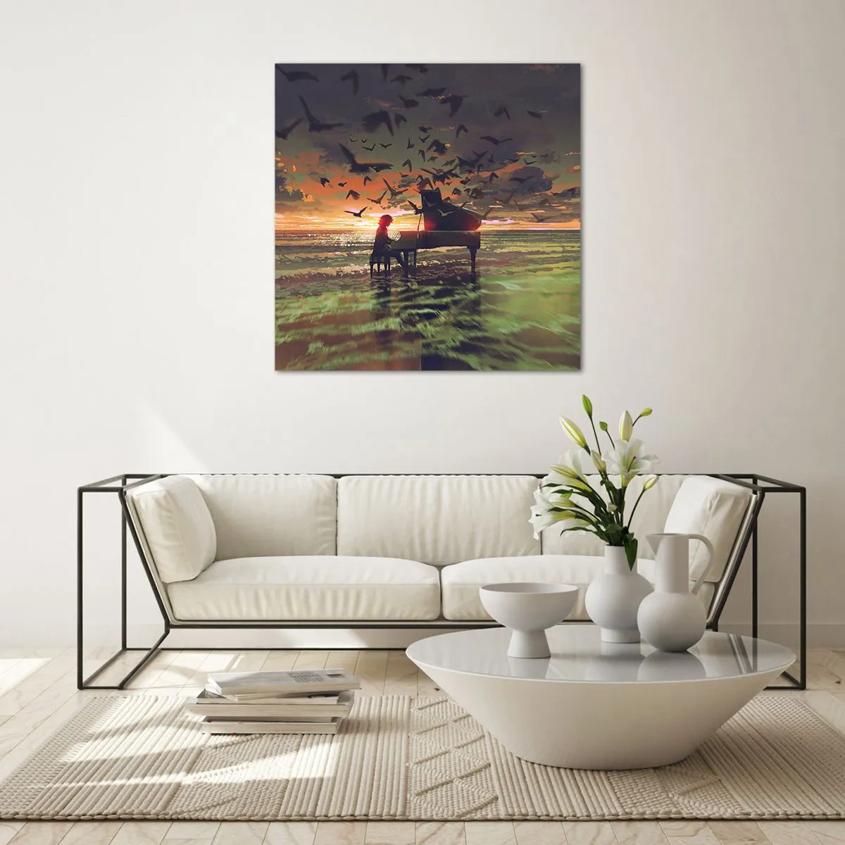 Glastavla - Bild på glas - Konsert för piano och vågor - 40x40 cm