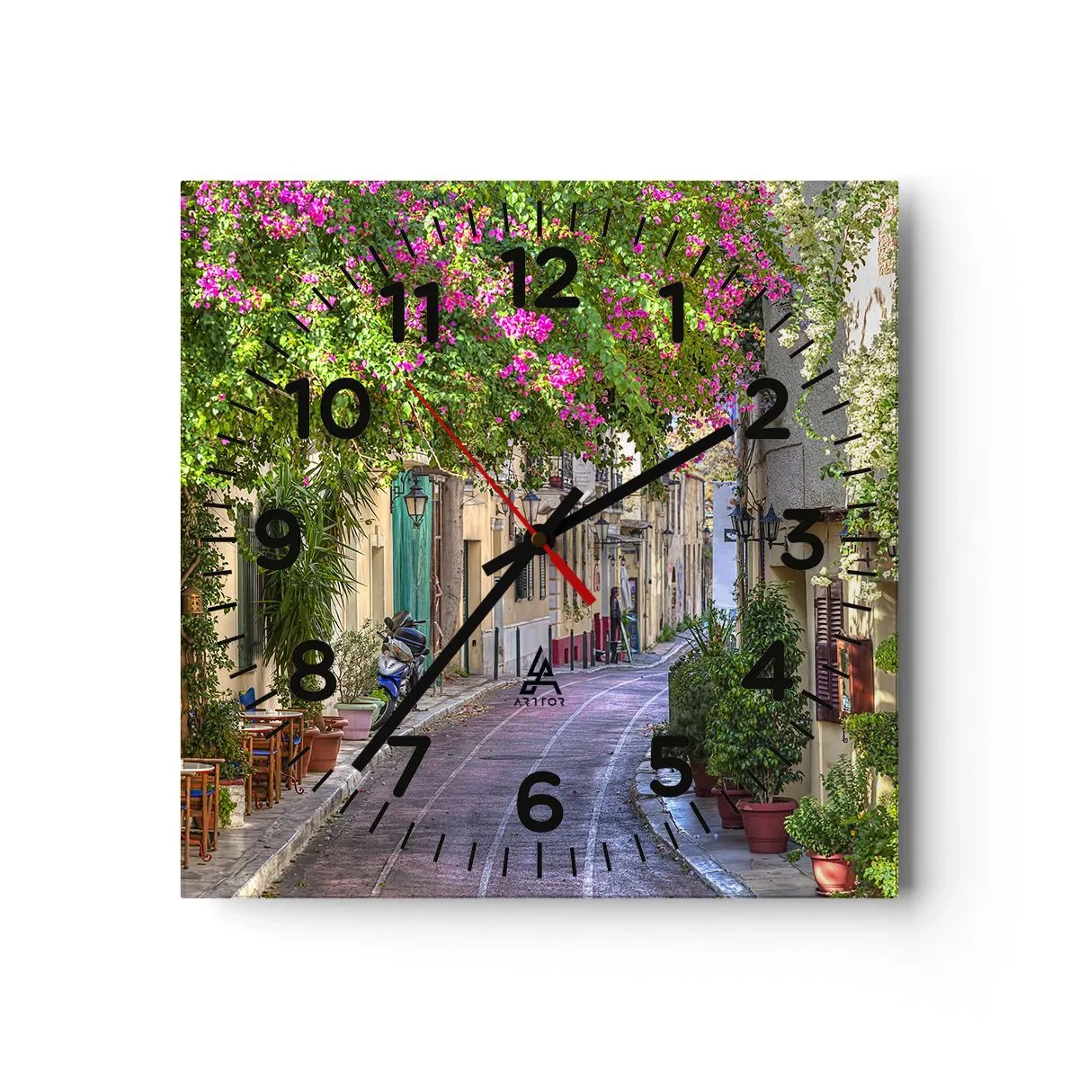Väggklocka - Klocka på glas - Blommande gata - 30x30 cm