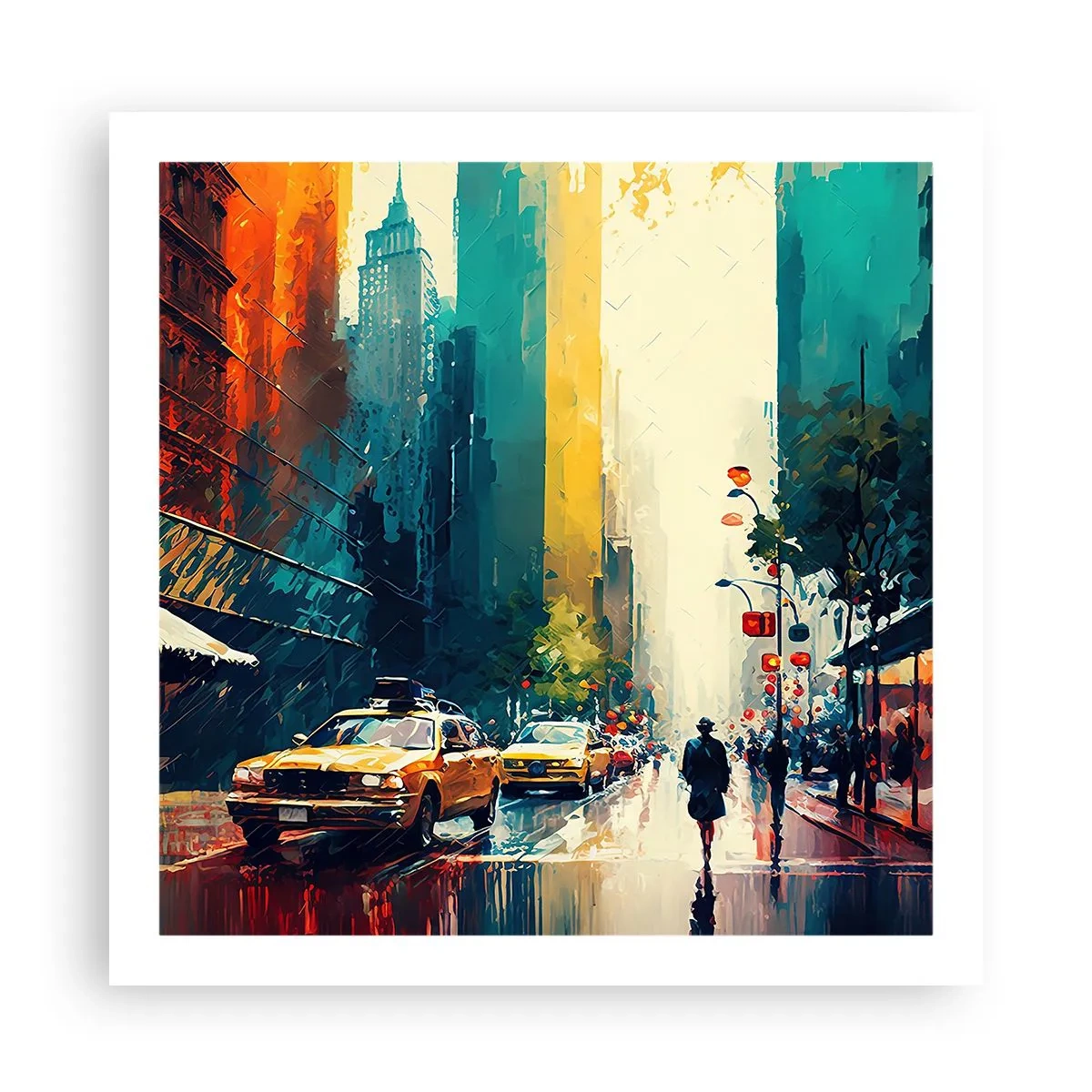 Affisch - New York - här är till och med regnet färgstarkt - 60x60 cm