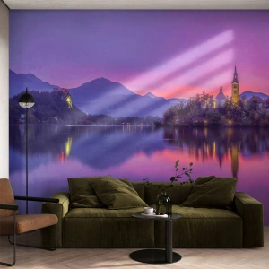 Fototapet Premium Sand - Sagoön i solnedgången  - Landskap, Slovenien, Bled Island - 100x70 cm