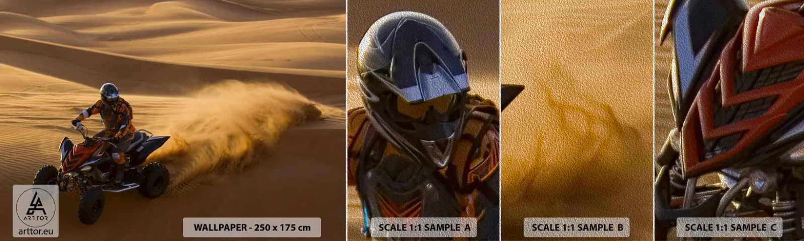 Provbit av fototapet Premium Sand - På sandens vågor - Quad, Bil, Öken - 100x30 cm