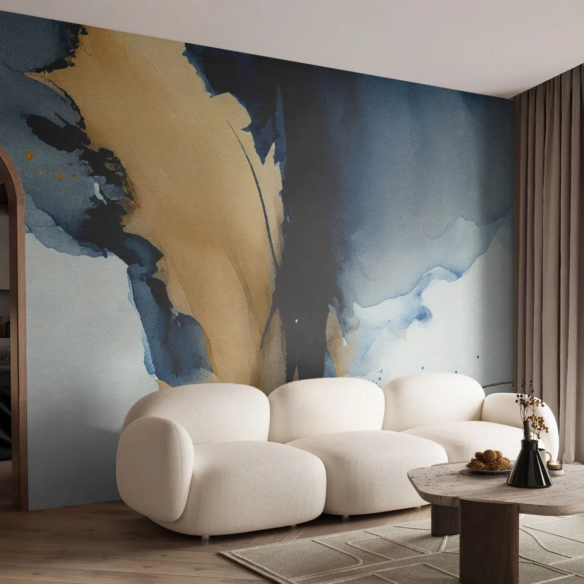 Fototapet Premium Canvas - Bakom ridån - Abstraktion, Bläck, Bit - 300x210 cm