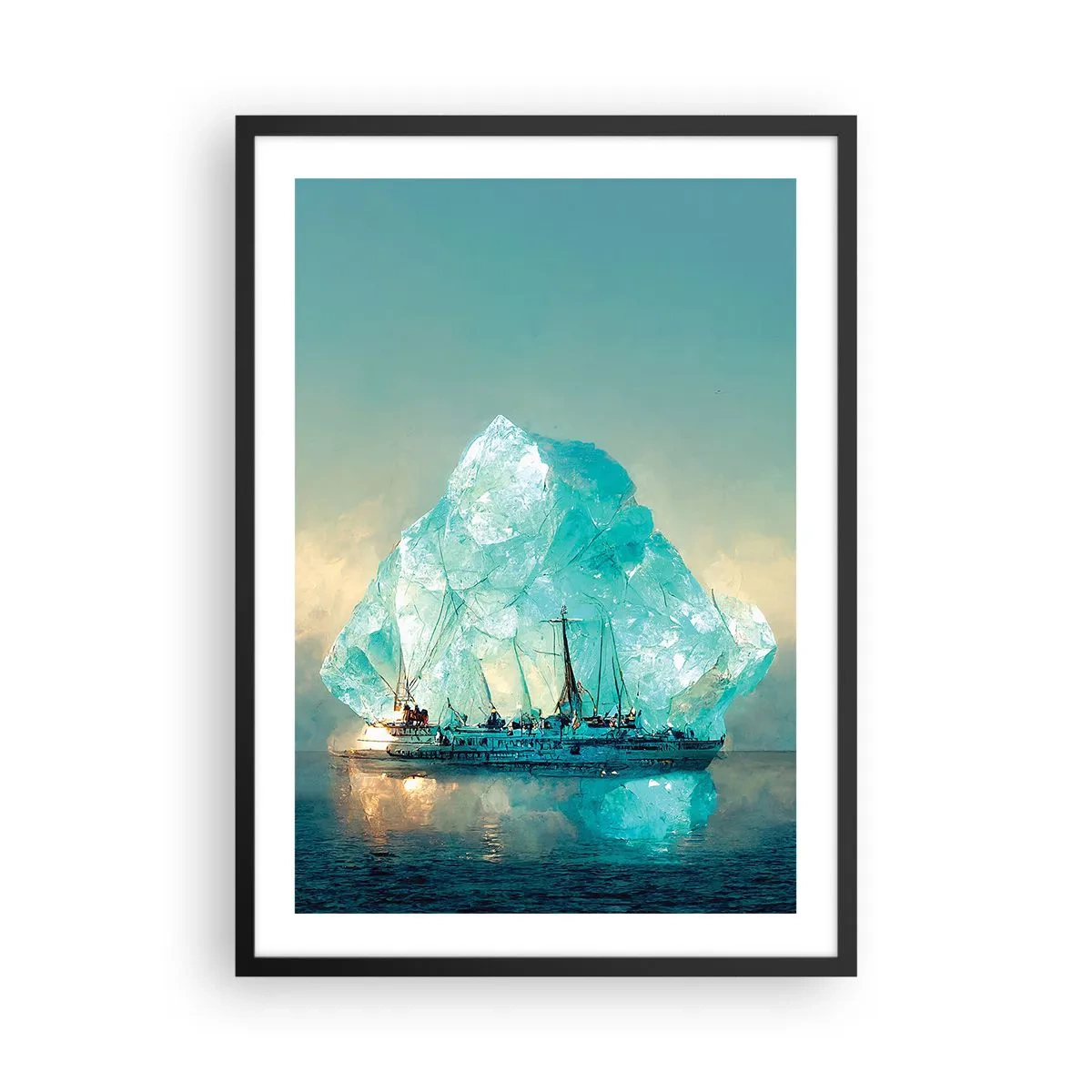 Affisch i svart ram - Ett fartyg nära ett gigantiskt isberg - 50x70cm - Arktisk briljant - Modern väggdekoration för vardagsrum och sovrum ARTTOR