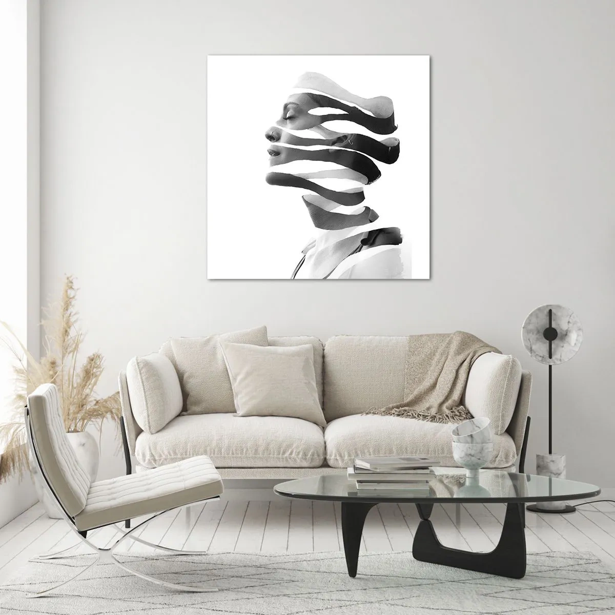 Glastavla - Bild på glas - Surrealistisk porträtt - 70x70 cm