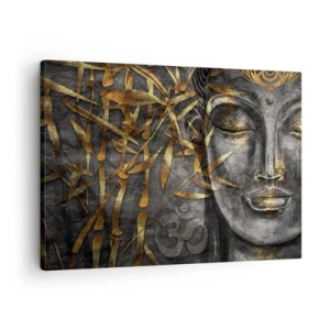 Canvastavla - Bild på duk - Zen Buddha-bild med gyllene bambu - 70x50cm - Känn lugnet - Modern väggdekoration för vardagsrum och sovrum ARTTOR
