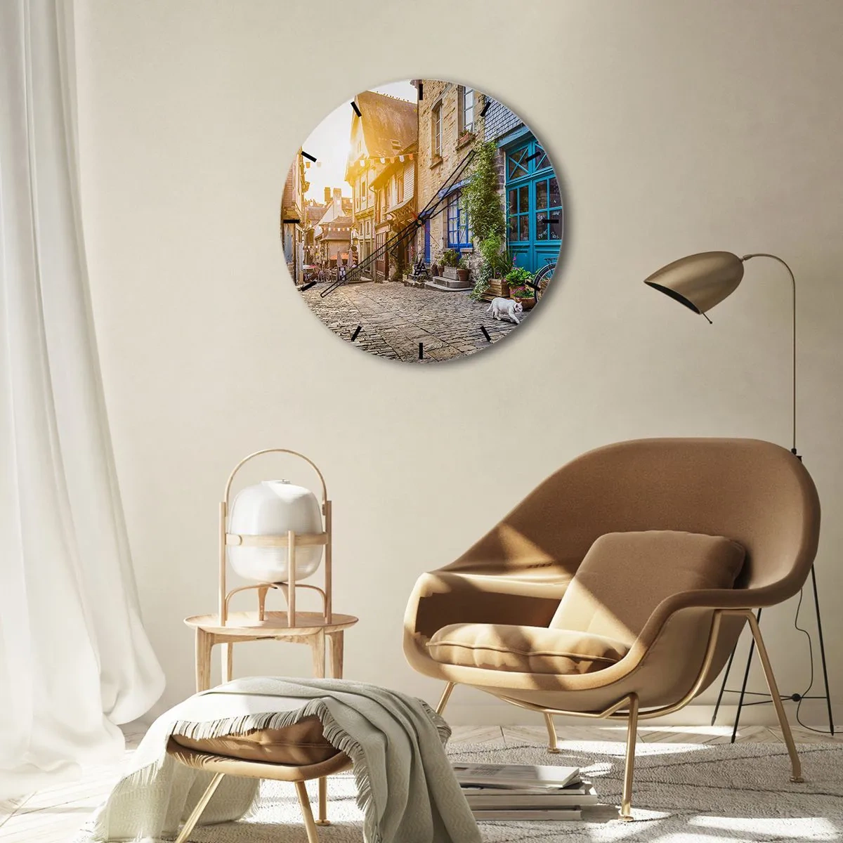 Väggklocka - Klocka på glas - Stadens vita ande - 30x30 cm