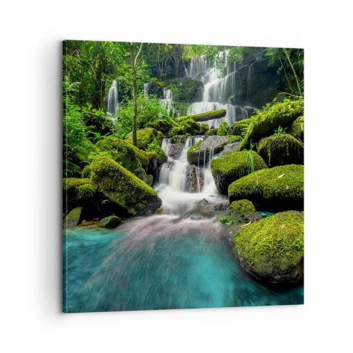 Canvastavla - Bild på duk - Turkos, safir och flytande silver - 60x60 cm