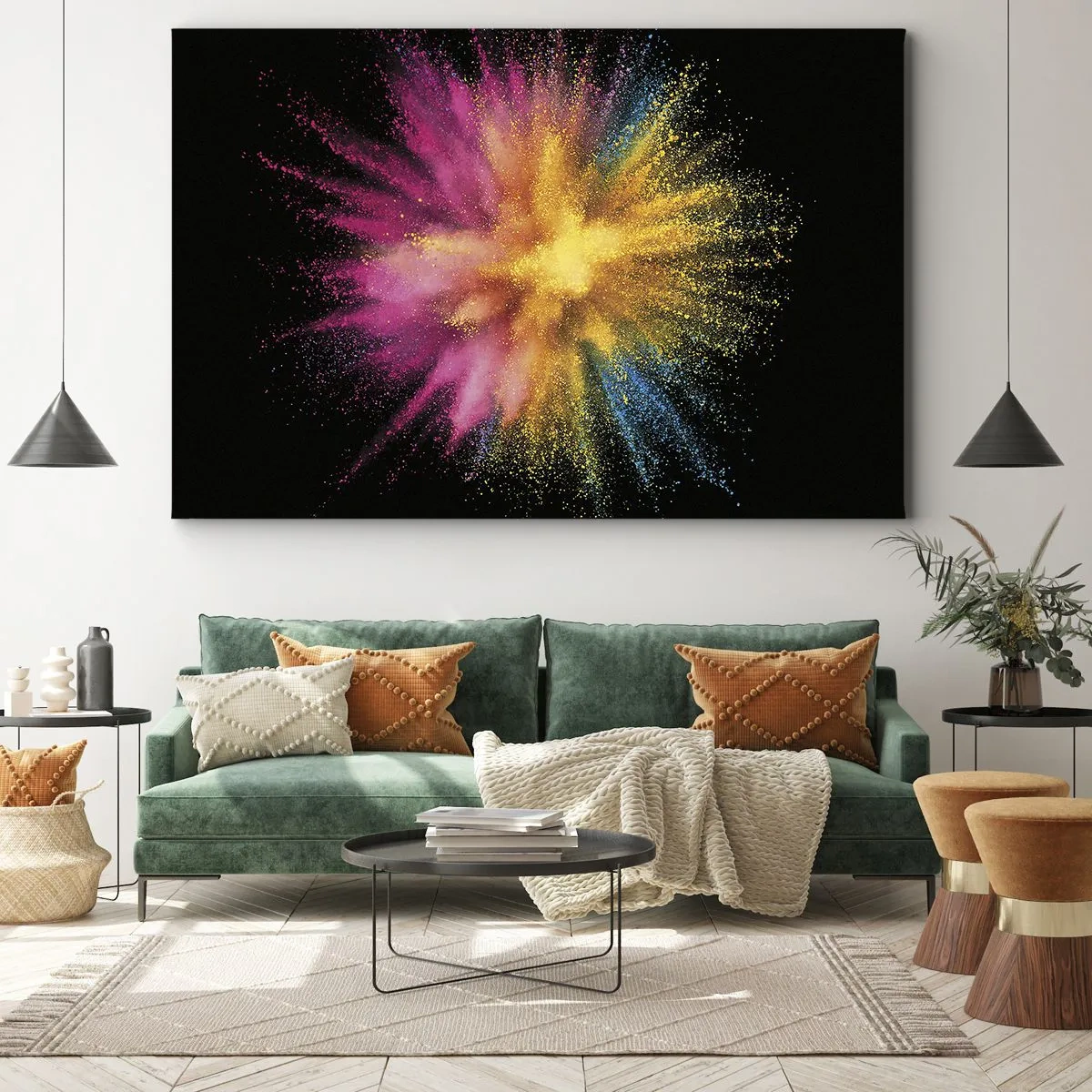 Canvastavla - Bild på duk - Färgglad pulverexplosion på svart bakgrund - 70x50cm - Färgerna föds  - Modern väggdekoration för vardagsrum och sovrum ARTTOR