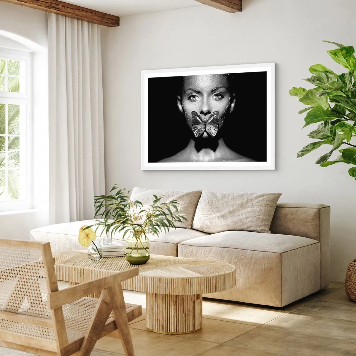 Affisch i vit ram - Fjärilkyss - 100x70 cm
