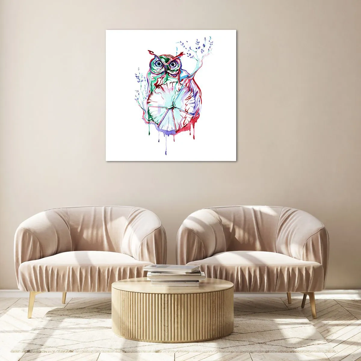 Glastavla - Bild på glas - Klok ur naturen - 40x40 cm