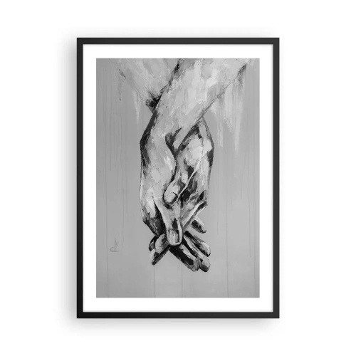 Affisch i svart ram - En monokrom bild av knäppta händer mot en grå bakgrund. - 50x70cm - Början... - Modern väggdekoration för vardagsrum och sovrum ARTTOR