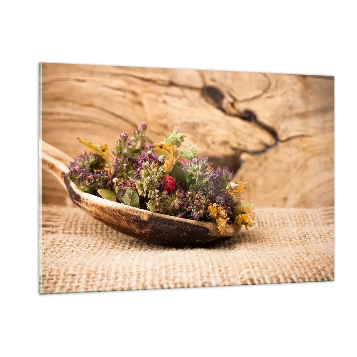 Glastavla - Bild på glas - Färgglada blommor och doftande örter - 120x80 cm