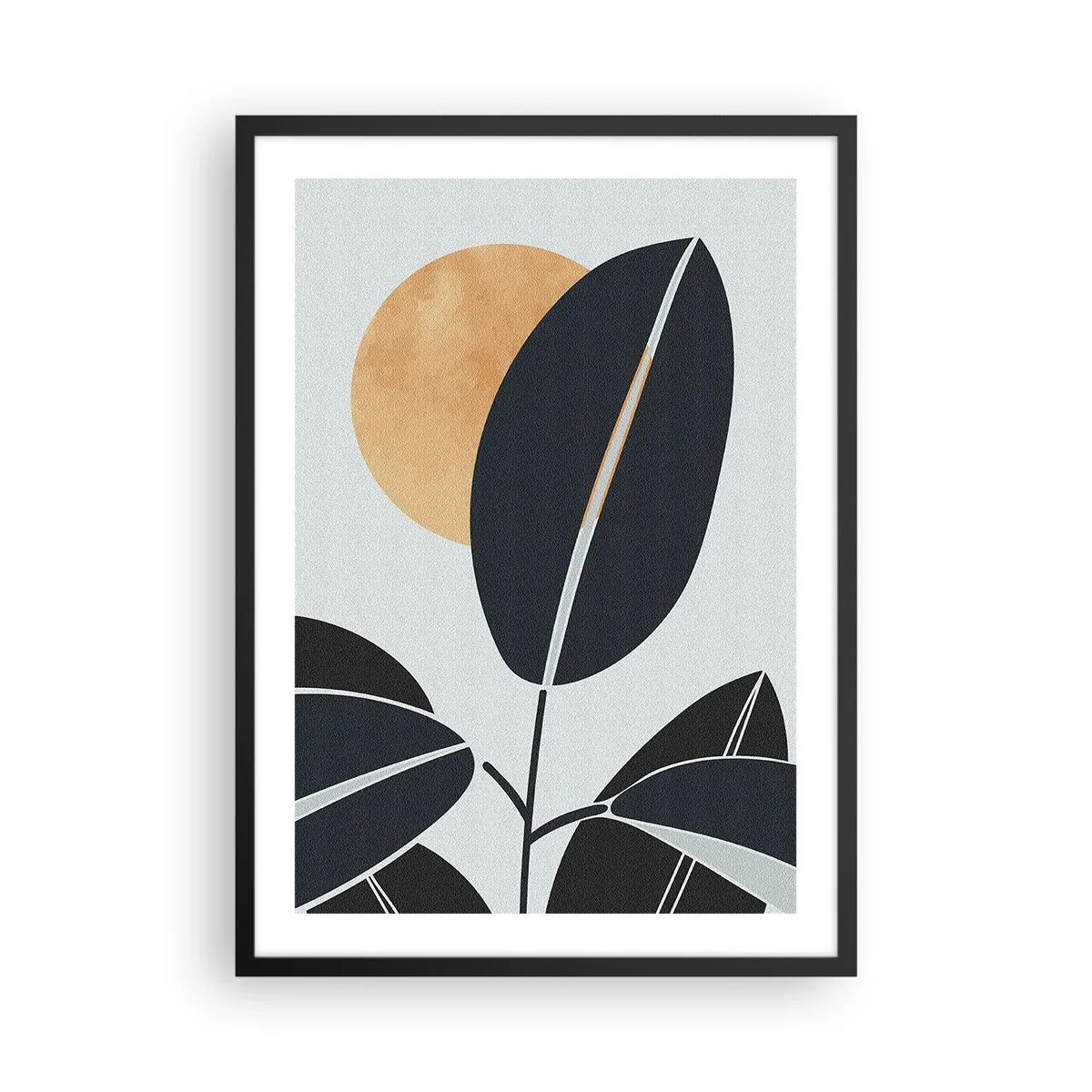 Affisch i svart ram - En minimalistisk komposition av löv mot solens bakgrund - 50x70cm - Het sommardag - Modern väggdekoration för vardagsrum och sovrum ARTTOR