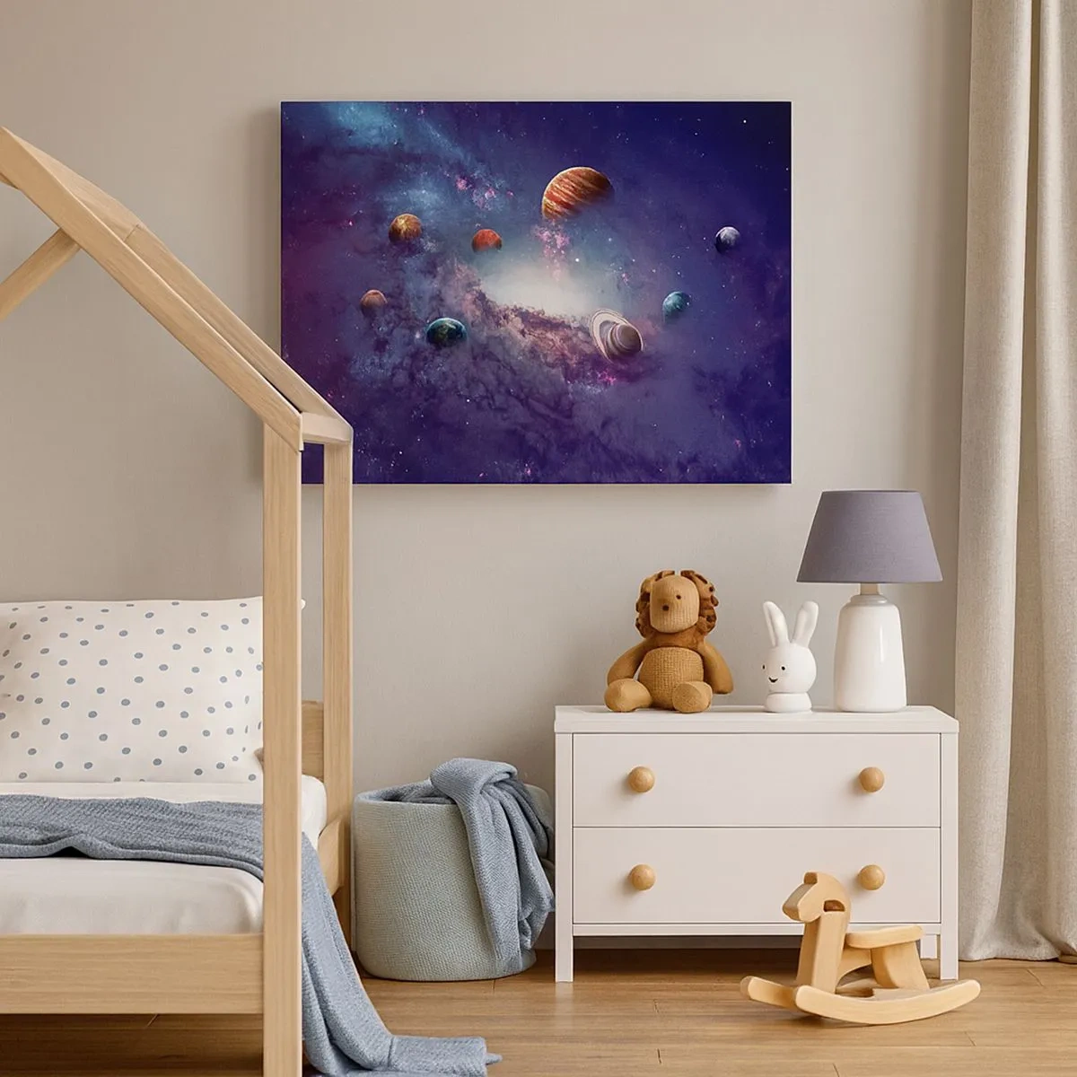 Canvastavla - Bild på duk - Planeter i en galax med en nebulosa i bakgrunden - 70x50cm - Sol- och danssystem - Modern väggdekoration för vardagsrum och sovrum ARTTOR