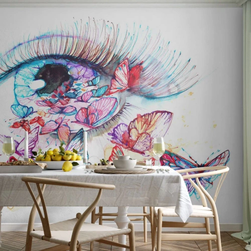 Fototapet Premium Canvas - Ögonens sagolika charm - Kvinnans öga, Fjäril, Abstraktion - 250x175 cm