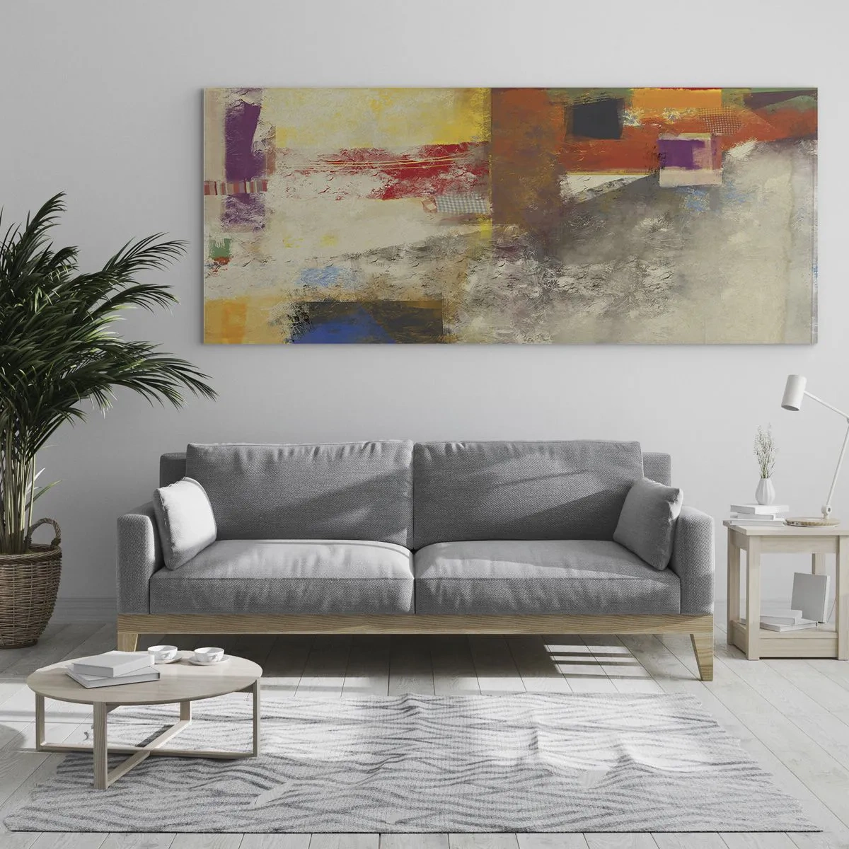 Glastavla - Bild på glas - Färgernas geometri - 100x40 cm