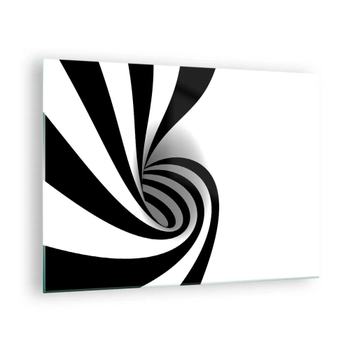 Glastavla - Bild på glas - Abstrakt spiral i svartvitt med en dynamisk form - 70x50cm - Roterande svart-vit - Modern väggdekoration för vardagsrum och sovrum ARTTOR