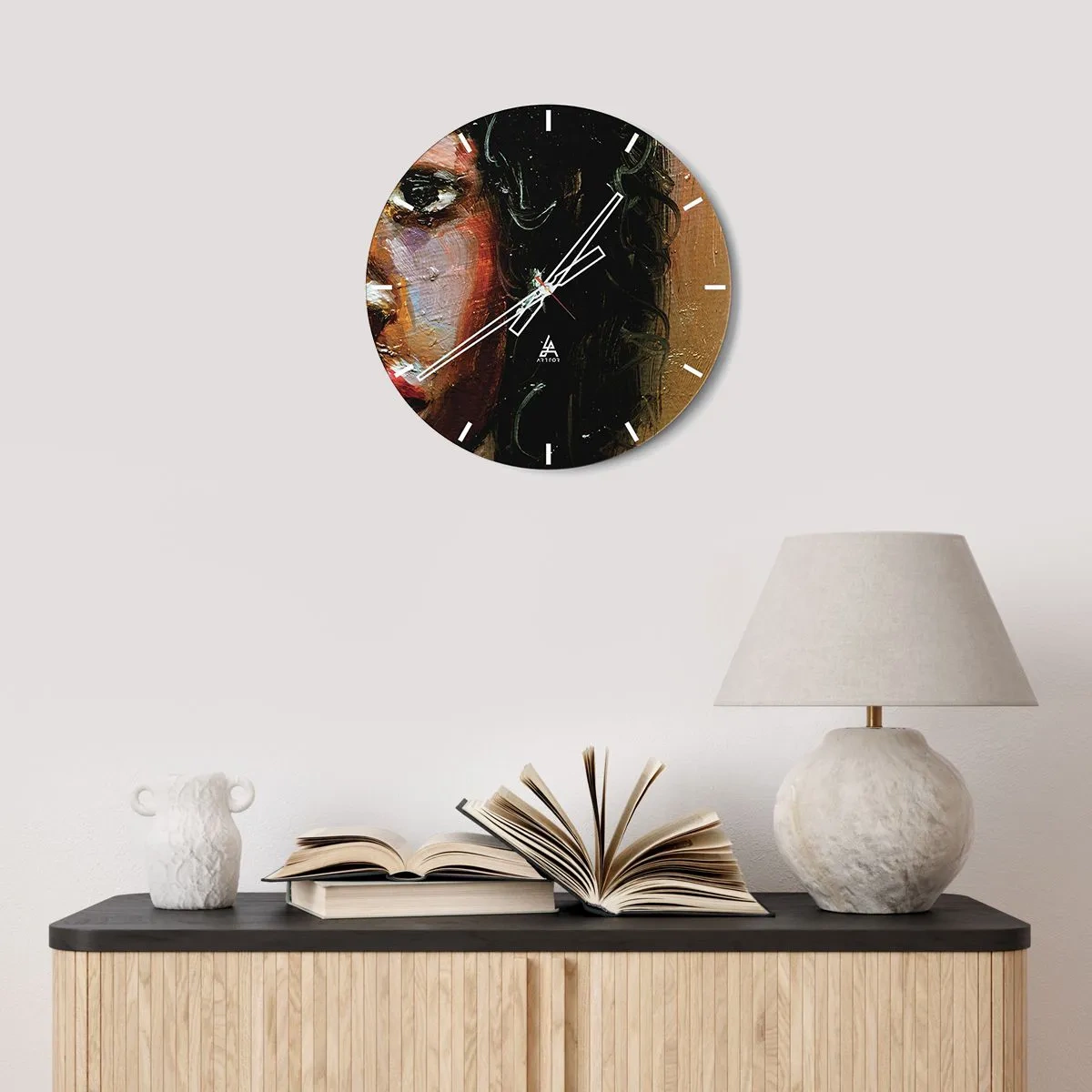 Väggklocka - Klocka på glas - Svärta och sken - 40x40 cm