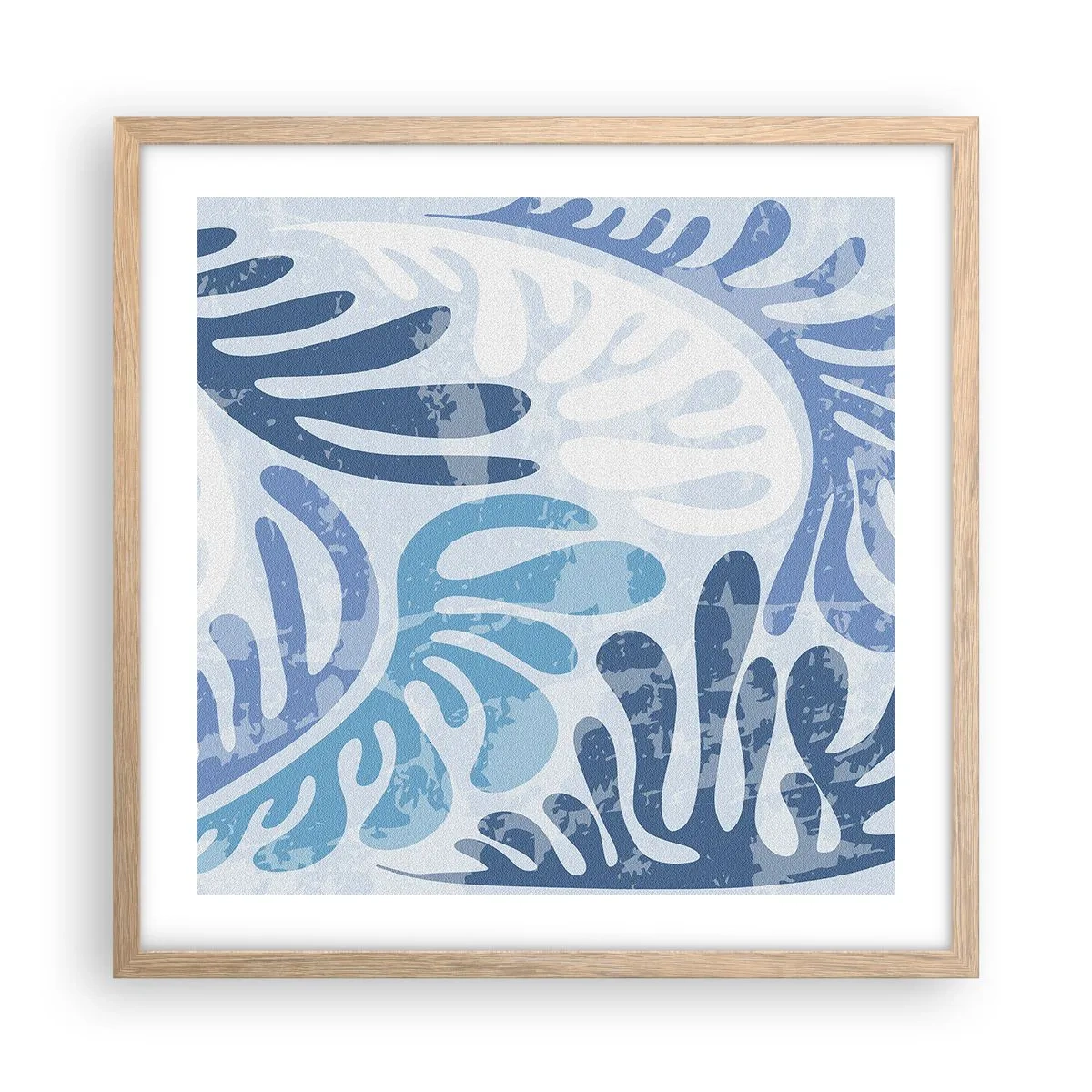 Affisch i ram av ljusek - Blåa ormbunkar - 50x50 cm