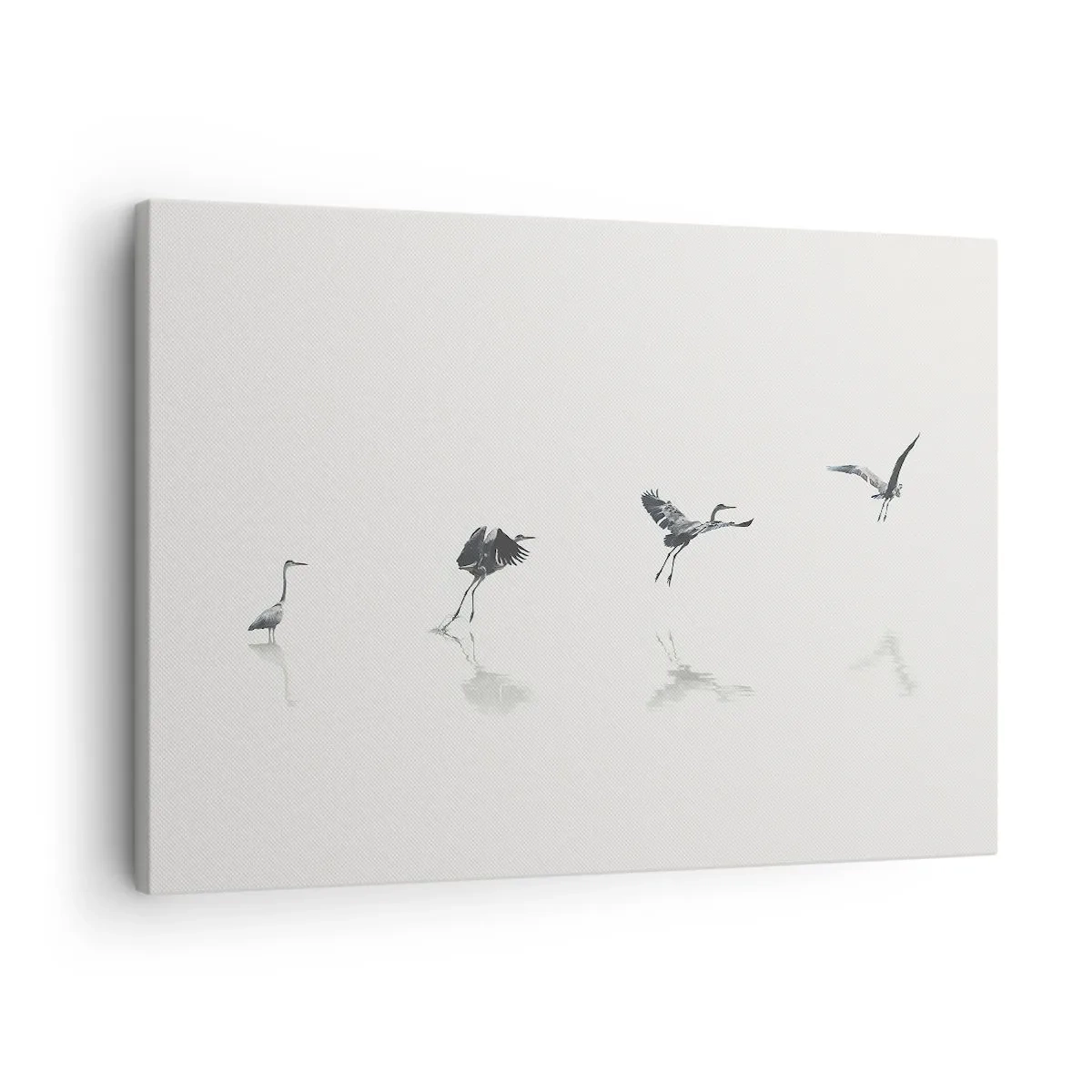 Canvastavla - Bild på duk - Fyra fågelsilhuetter reflekterade i det lugna vattnet - 70x50cm - Fyra enkla steg - Modern väggdekoration för vardagsrum och sovrum ARTTOR