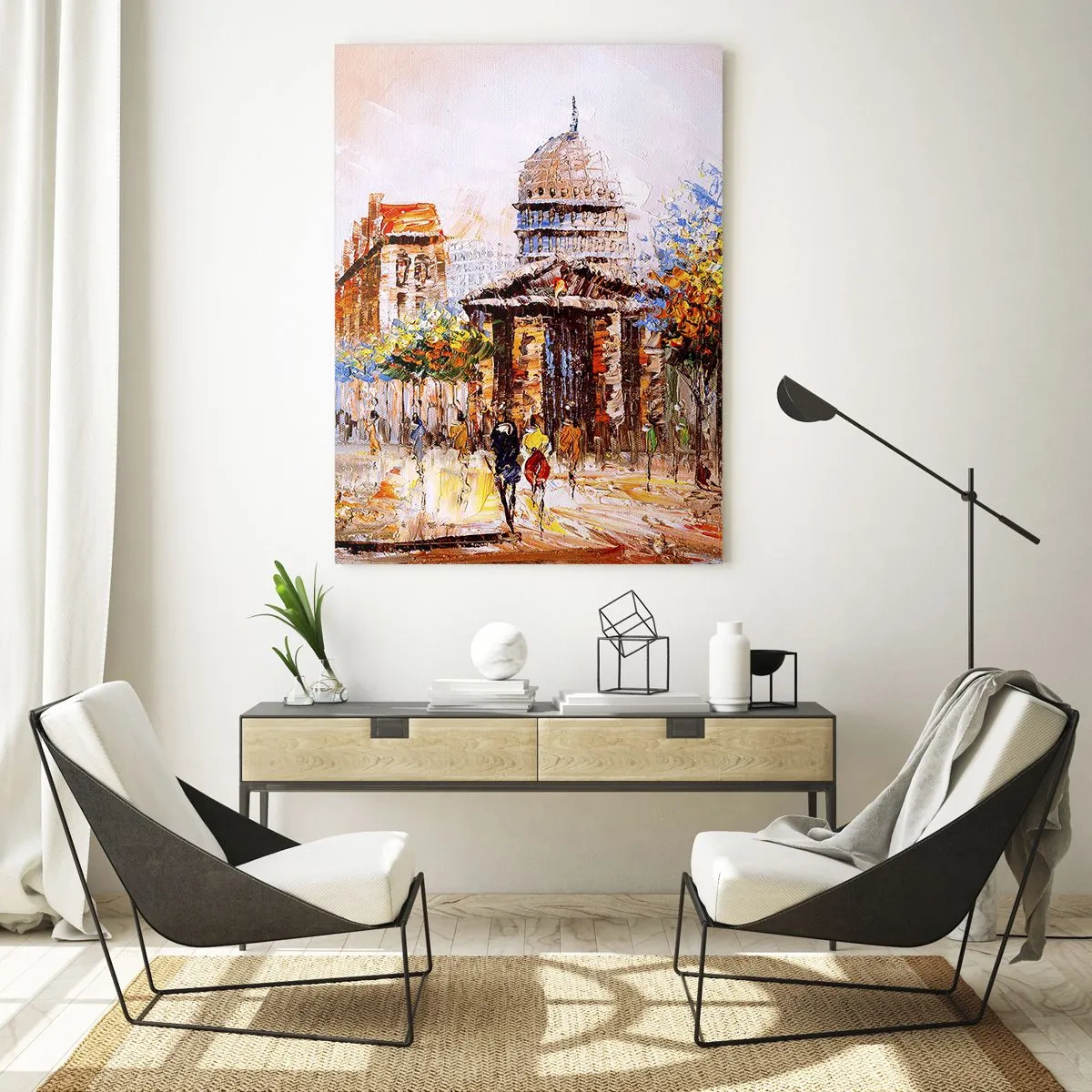 Glastavla - Bild på glas - Promenad i Paris - 50x70 cm