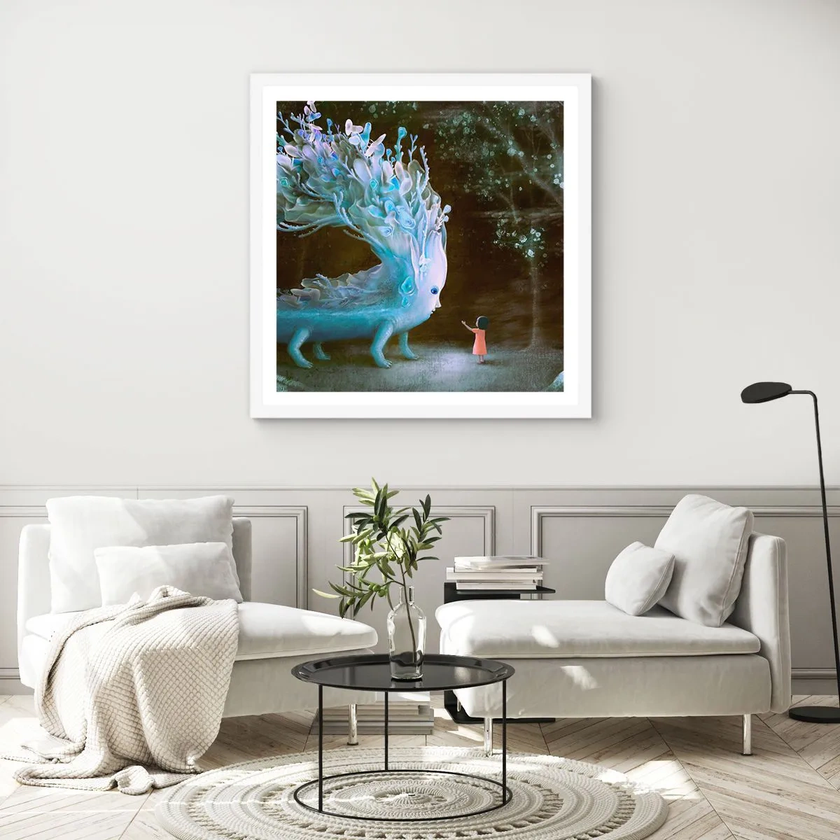 Affisch i vit ram - Fantastiskt möte - 30x30 cm