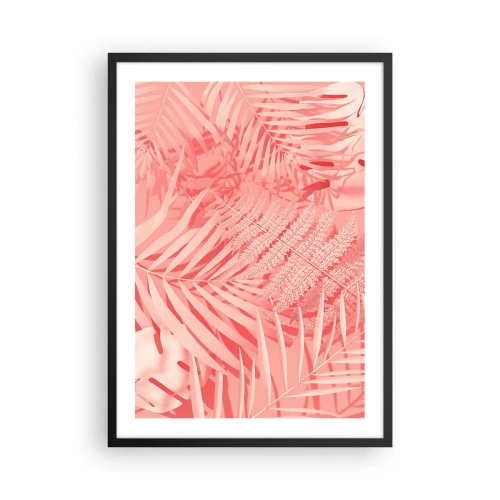 Affisch i svart ram - Rosa ormbunke och palmblad på en pastellfärgad bakgrund - 50x70cm - Rosa koncept - Modern väggdekoration för vardagsrum och sovrum ARTTOR