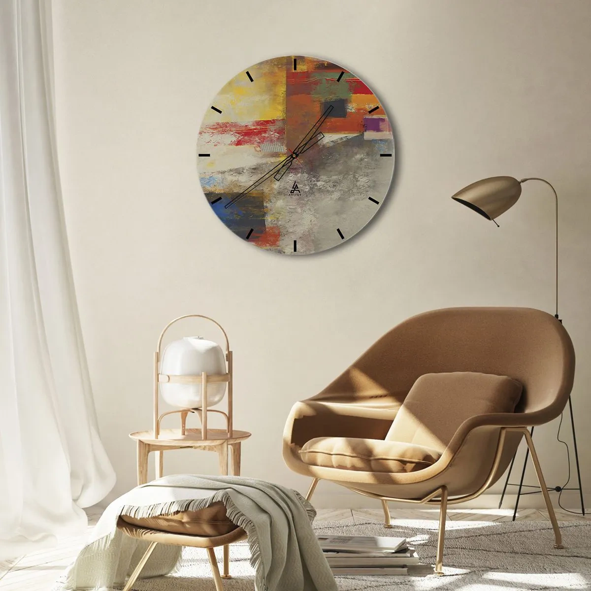 Väggklocka - Klocka på glas - Färgernas geometri - 40x40 cm