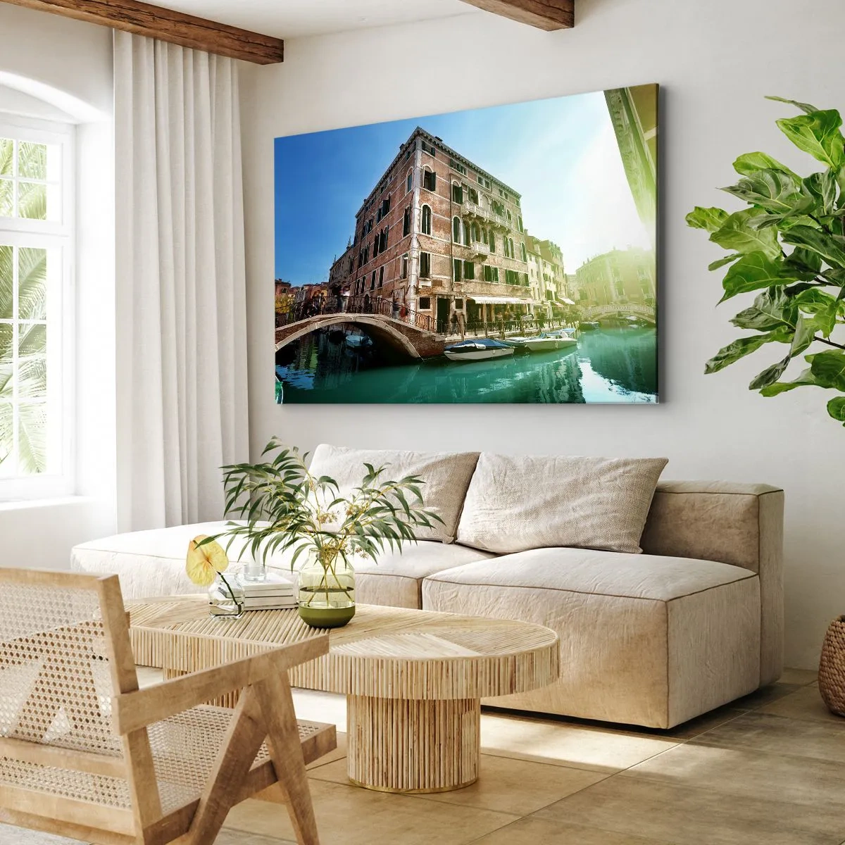 Canvastavla - Bild på duk - Venedigbron och kanalen med historisk arkitektur - 70x50cm - Venedig - Amore Mio - Modern väggdekoration för vardagsrum och sovrum ARTTOR