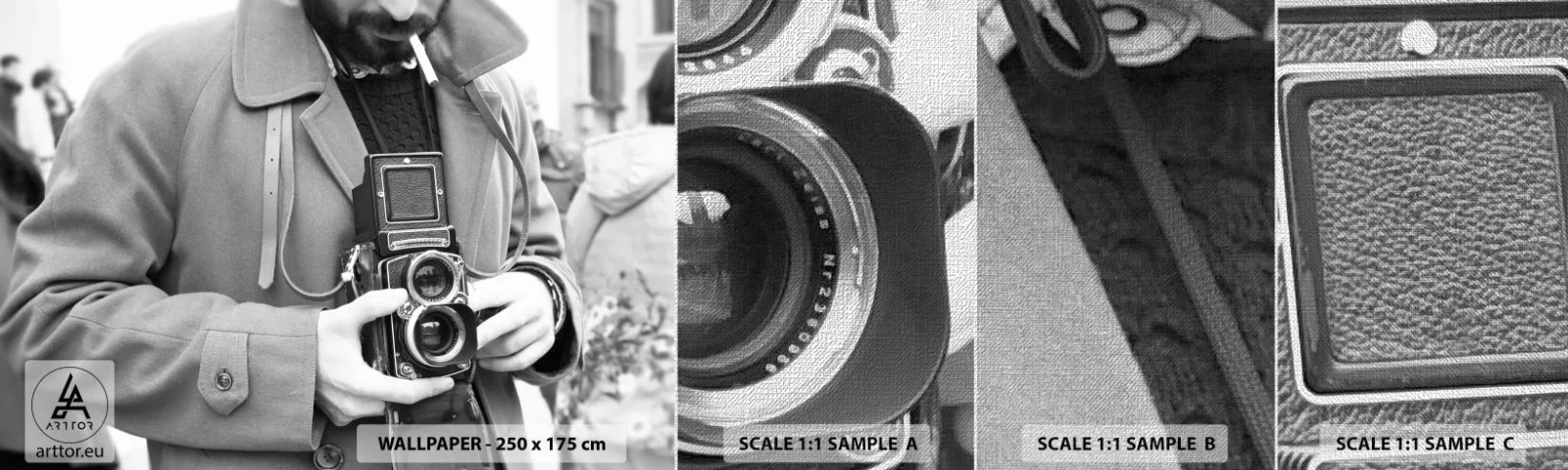 Provbit av fototapet Premium Canvas - I retrostil - Kamera, Årgång, Kamera - 100x30 cm