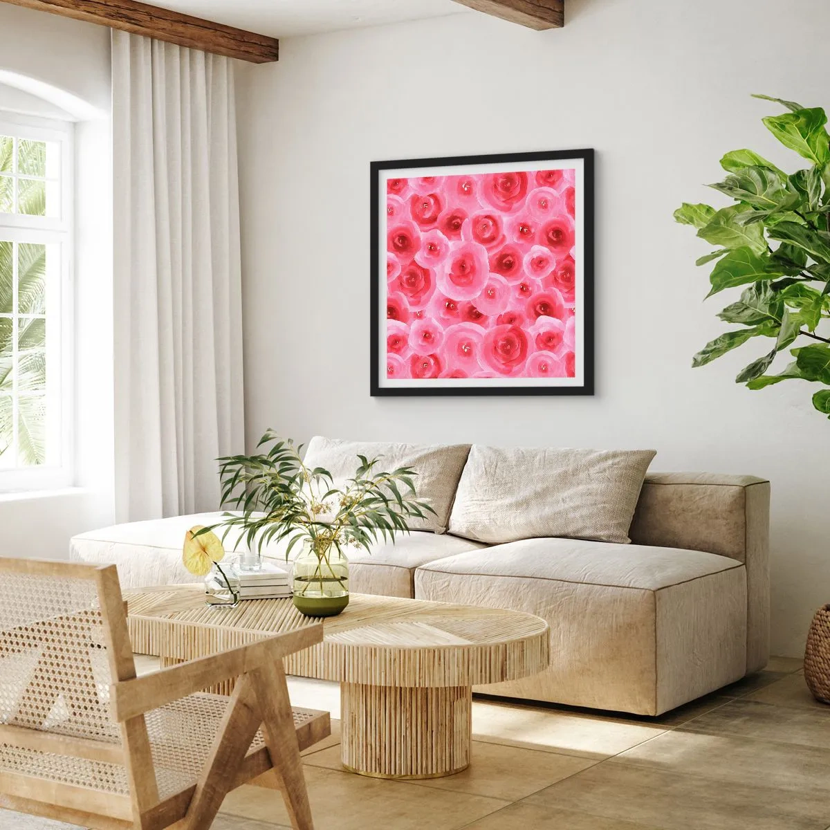 Affisch i svart ram - Rosor upe och nere - 50x50 cm