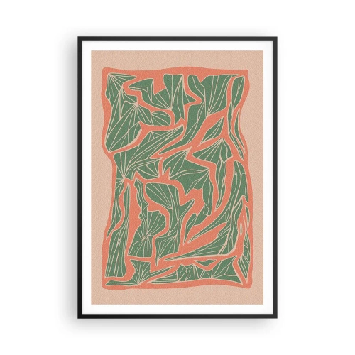 Affisch i svart ram - En kamp mellan korall och grönt - 70x100 cm