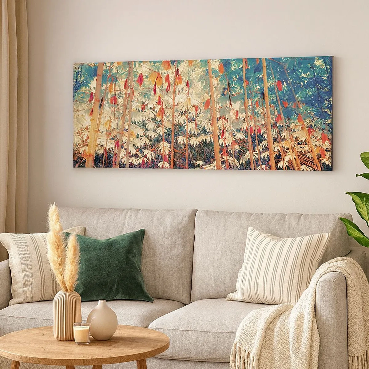 Canvastavla - Bild på duk - Lövbladens hemlighetsfulla liv - 100x40 cm