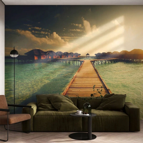Fototapet Premium Canvas - Varm inbjudan - Maldiverna, Landskap, Hus på vattnet - 100x70 cm