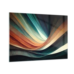 Glastavla - Bild på glas - Färgglada vågor i nyanser av turkos, orange och beige - 70x50cm - Vävd av färger - Modern väggdekoration för vardagsrum och sovrum ARTTOR