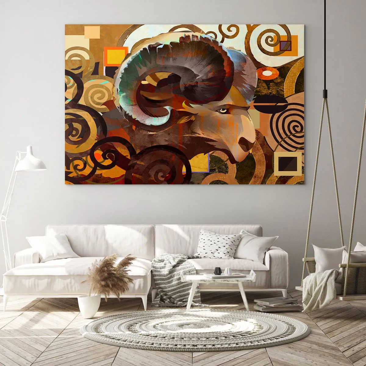 Glastavla - Bild på glas - En konstnärlig bild av en bagge i en geometrisk och spiralformad komposition. - 70x50cm - Magi - religion - ritualer - Modern väggdekoration för vardagsrum och sovrum ARTTOR