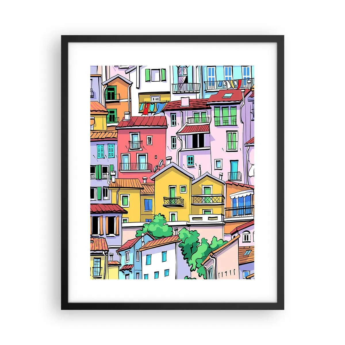 Affisch i svart ram - Gladlynt stad - 40x50 cm